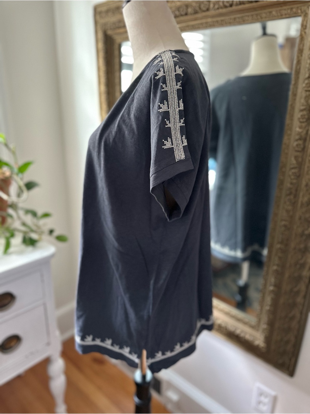 Pure Jill J Jill organic cotton gray embroidery knit dolman sleeve boxy MP full